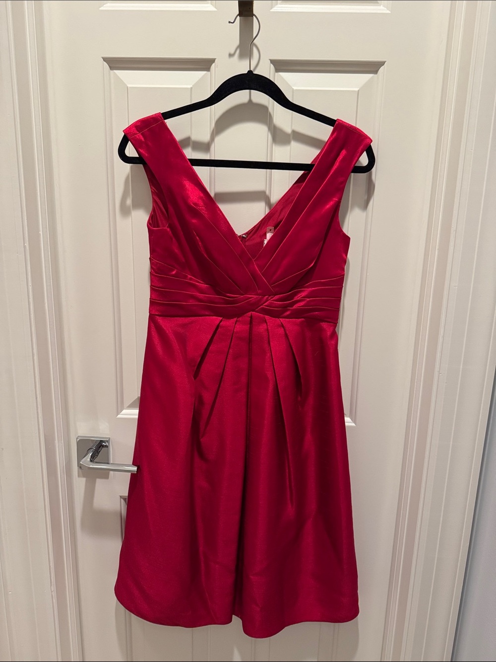 Satin-Effect Red V-Neck Midi Dress